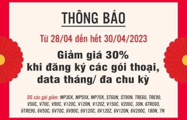 ĐÓN ĐẠI LỄ 30/04 GIẢM GIÁ 30%